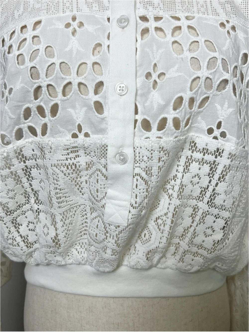 Anthropologie White Eyelet Cropped Button-Front Top
